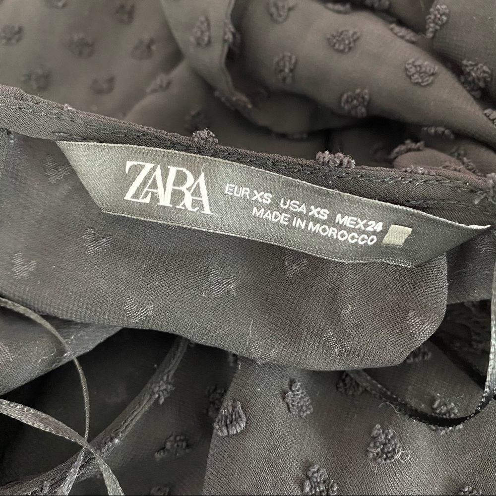 Zara Women’s Victorian Shoulder Tie Puff Sheer Blouse Black Swiss Dot Top XS - Picture 9 of 9